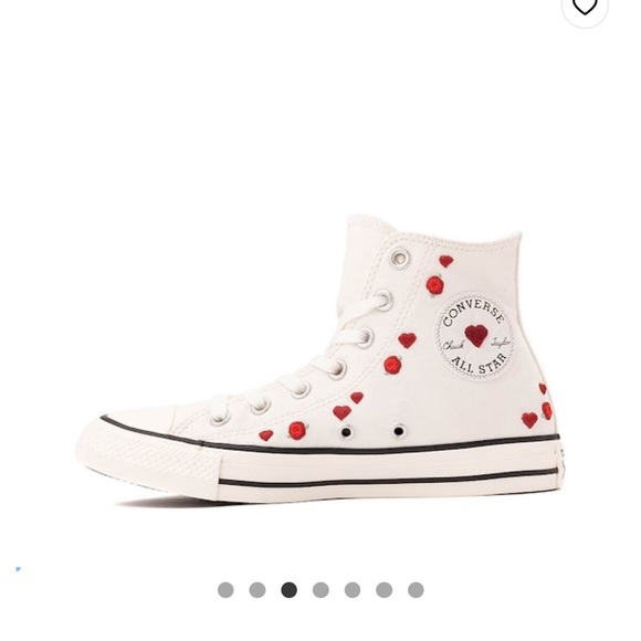 Converse Chuck Taylor ALL STAR White High-Tops with Red Heart & Roses Accents - Picture 2 of 15